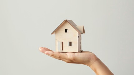Palm holding miniature wooden house