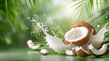 Fresh Coconut with Milk Splashing, Summer drinks