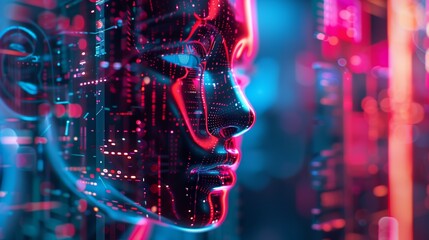Fototapeta premium futuristic artificial intelligence computer head background with copy space