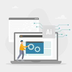 AI technology. Customer service. Quick access to useful data. Artificial intelligence powered knowledge bases to support abstract concept vector illustration.	
