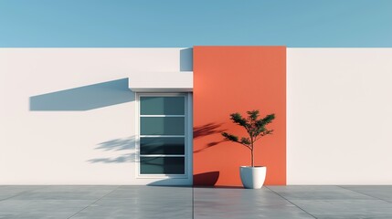 Architectural detail of a modern university campus building with a simple, yet colorful facade, promoting academic innovation. Illustration, Image, , Minimalism,