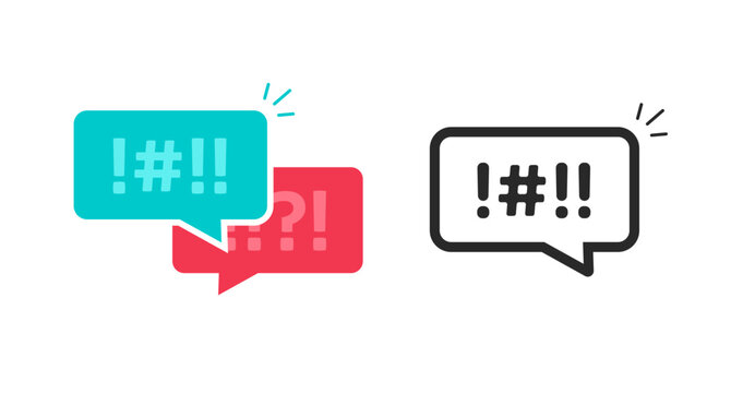Icon argument chat vector or profanity swear abuse words censored messages graphic illustration, obscenity simple online rude complain text talk dialog, web internet conversation image