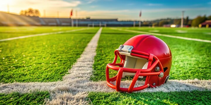 A solitary red mouthguard lies on a lush green football field, spotlighting the crucial role of safety gear in protecting athletes from sports-related injuries.