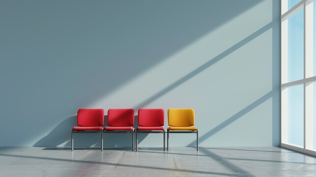 Architectural perspective of a modern sports arena with uncomplicated design and colorful seating, enhancing the spectator experience. Illustration, Image, , Minimalism,