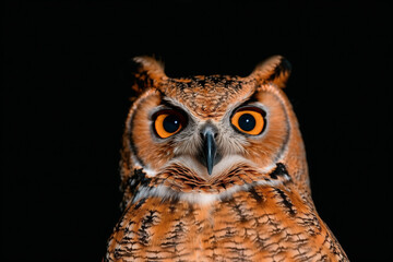 Obraz premium Close-up Portrait of an Owl with Striking Yellow Eyes