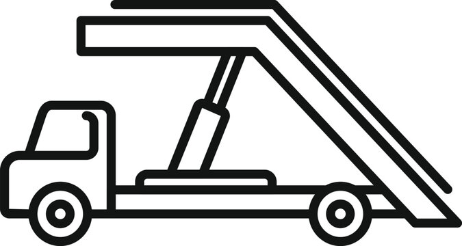 recommend clip art: Line drawing of passenger boarding stairs vehicle providing access to airplane on the airport runway