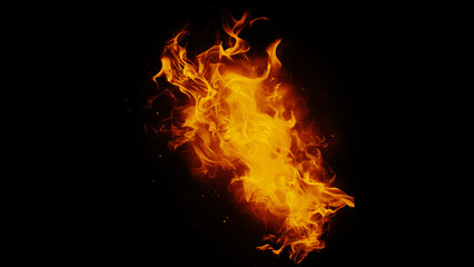 Realistic fire flames isolated in darkness, creating a dramatic effect.