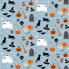 Trick or treats, halloween seamless pattern design