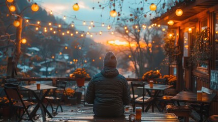 Person Enjoying Scenic View at Sunset