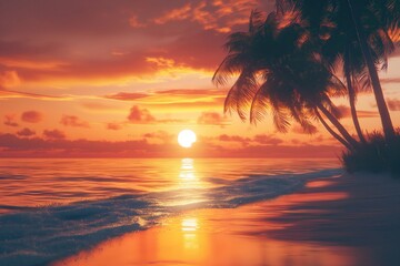 Obraz premium Tropical sunset on tranquil beach