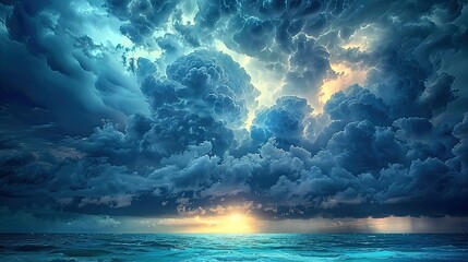 Sunlight breaking through storm clouds at sea
