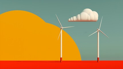 Abstract image of renewable energy innovation hubs, fostering research and development in clean technologies. Illustration, Image, , Minimalism,