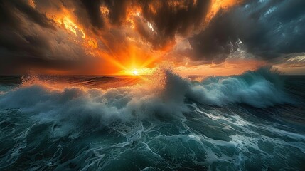 Sunlight breaking through storm clouds at sea