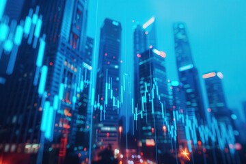 Obraz premium silhouette of skyscrapers with overlapping stock market graphs. Business symbols on financial, trading and economic growth indicators