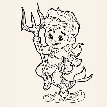 recommend clip art: Cute Neptune With Trident - A Cartoon Of A Mermaid Holding A Trident
