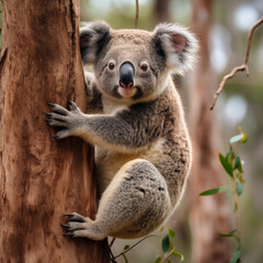 Fototapeta premium A koala climbing a tree