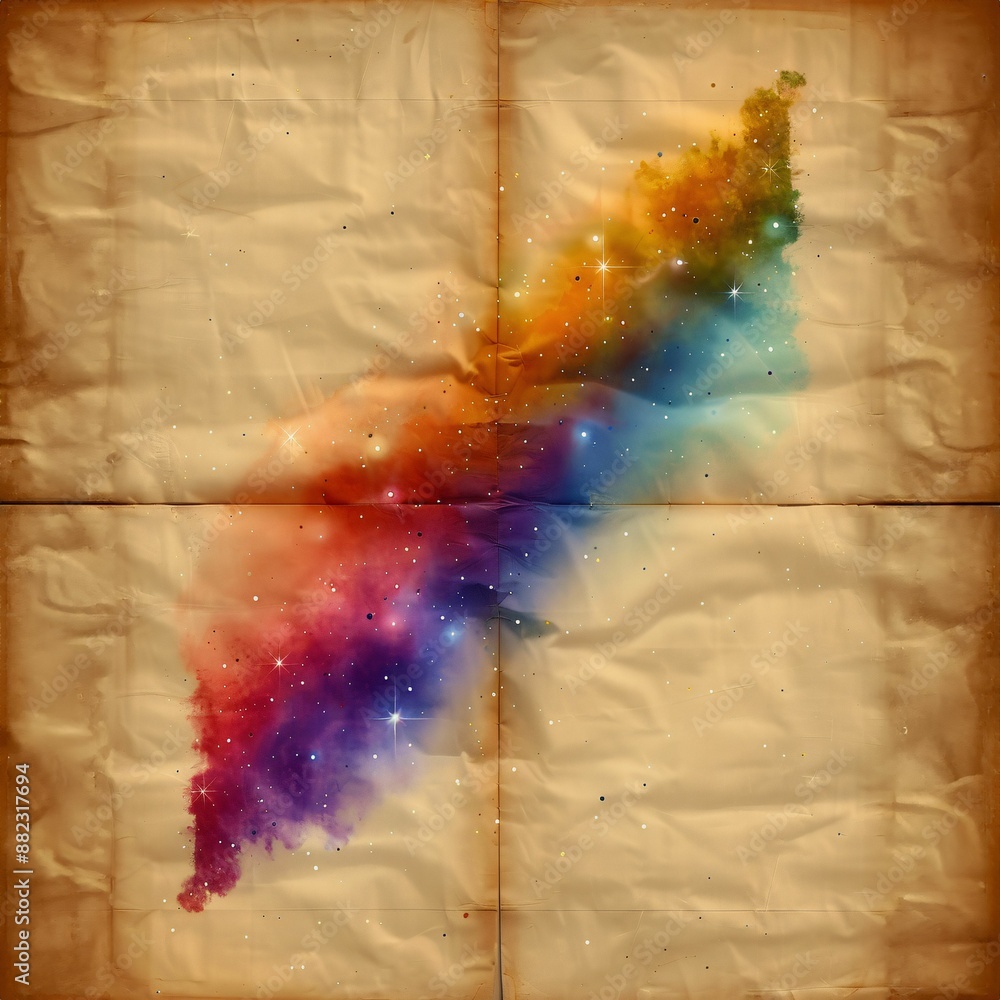 Poster market movements: the dynamics of change - a colorful cloud of stars and a map