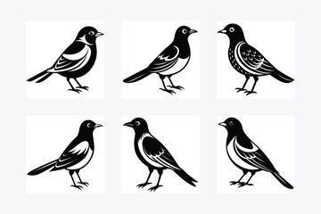 Obraz premium Set of bird icon silhouette vector art illustration white background