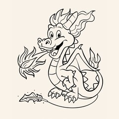 Cute Dragon Breathing Fire Coloring Pages For Kids - A Cartoon Dragon With Fire