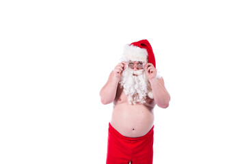 Santa Claus is on a diet. White background.