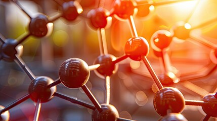 Complex molecular structure with spherical particles. Futuristic technology style. Illustration for banner, poster, cover, brochure or presentation.