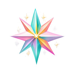 Fototapeta premium Bright, colorful, geometric star with radiant light effects and sparkling accents, suitable for decoration or design. Isolated on PNGs transparent background.