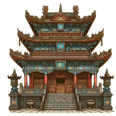 Fototapeta premium Chinese temple Traditional art vector illustration isolated on a white background