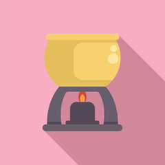 Classic fondue pot is being heated by a lit candle, ready for a delicious and convivial meal