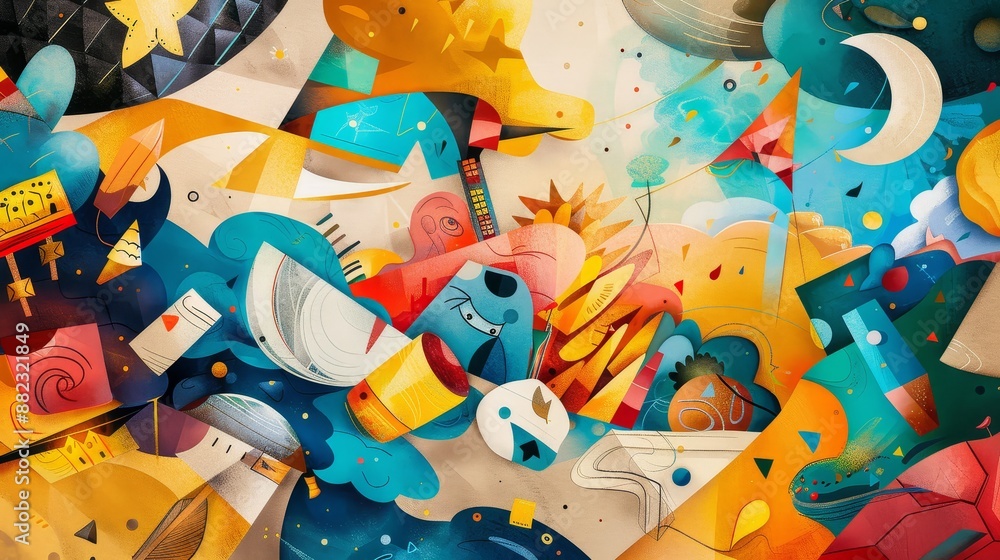 Poster abstract colorful shapes and patterns - a vibrant, colorful abstract artwork with geometric shapes a
