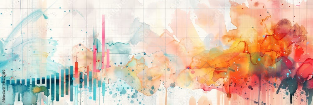 Poster Abstract Watercolor Art with Grid Background - Abstract watercolor painting with vibrant colors on a grid background. The artwork features a mix of colors and textures, creating a unique and dynamic p