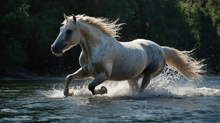 white horse running