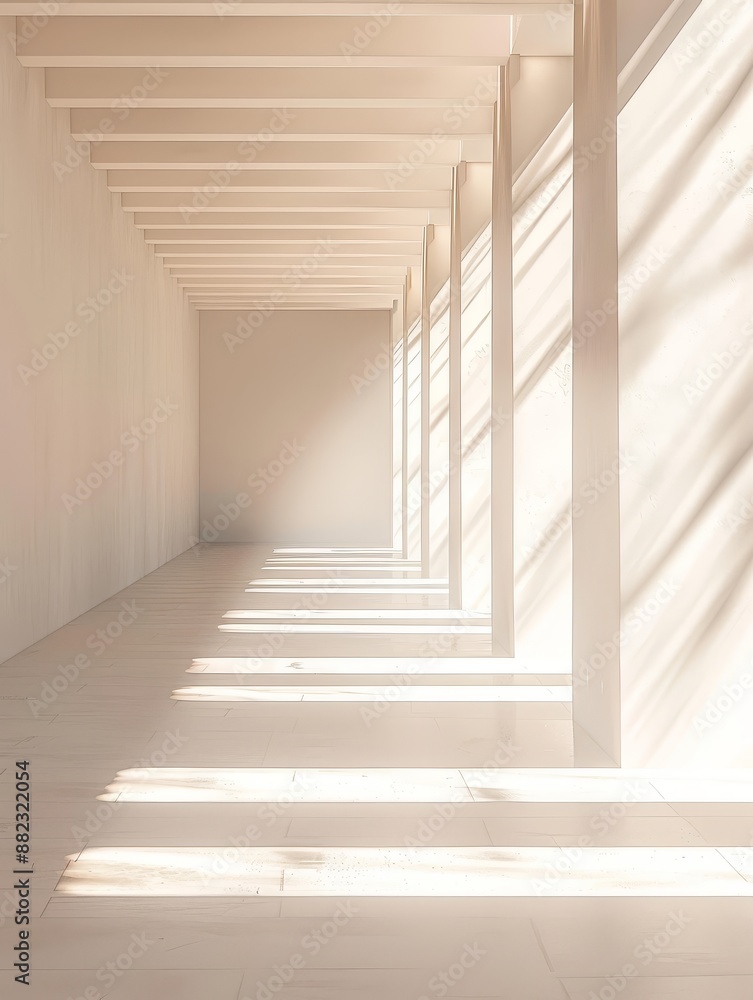 Poster minimalist architecture with sunlight - a minimalist interior with sunlight streaming through the wi