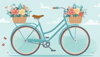 Fototapeta premium Beautiful vintage bicycle with flowers in baskets 