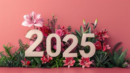 Artistic floral composition numbers 2025 for New Year decoration Number 2025, New Year, Christmas