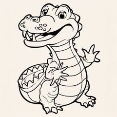 Naklejka premium Mild Looking Crocodile - A Cartoon Of A Crocodile