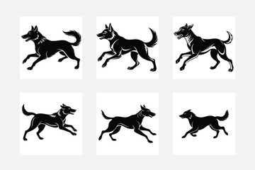 Dog German Shepherd jumping silhouette High quality Breeds Bundle Dogs on the move. Dogs in different poses. jumps, runs. dog is sitting