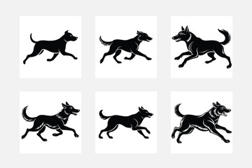 Dog German Shepherd jumping silhouette High quality Breeds Bundle Dogs on the move. Dogs in different poses. jumps, runs. dog is sitting