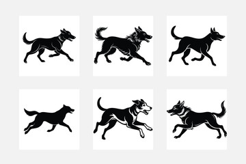 Dog German Shepherd jumping silhouette High quality Breeds Bundle Dogs on the move. Dogs in different poses. jumps, runs. dog is sitting