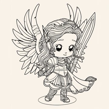 recommend clip art: Cute Valkyrie - A Cartoon Of A Girl With Wings And A Sword
