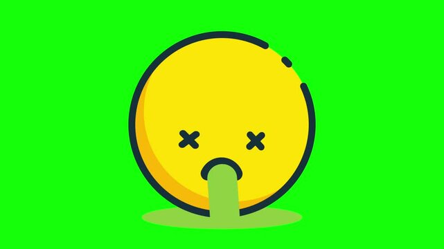 2D emoji vomiting face animated icon. 4K animated icon on green screen background. Loop.