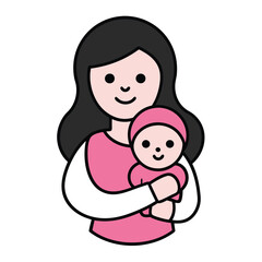 Cute mother and child cartoon vector for printables, clipart, and line art Mother's Day designs.