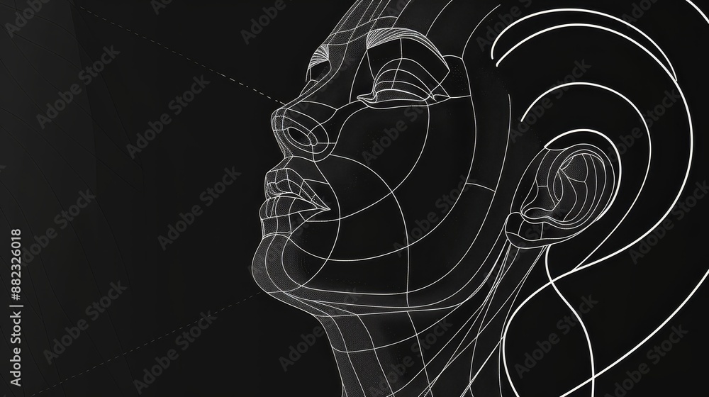 Poster wireframe portrait of a woman - a minimalist portrait of a woman's face rendered in a wireframe styl