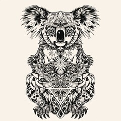 Obraz premium A black and white drawing of a koala bear