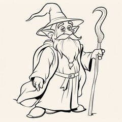 Fototapeta premium Cute Wizard - A Cartoon Of A Wizard Holding A Staff