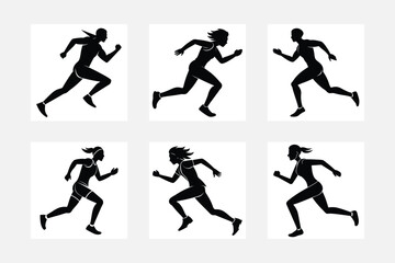 set of silhouettes of sprinter runner with different poses, gestures. isolated on white background. vector illustration.