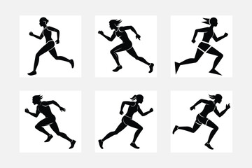 set of silhouettes of sprinter runner with different poses, gestures. isolated on white background. vector illustration.