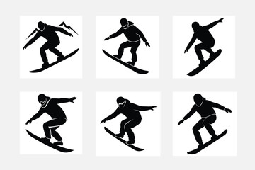 Vector silhouette of detail of snowboarding. Silhouettes of snowboarder isolated on white