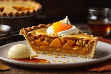 Maple Syrup Pie: A dessert pie made with a filling of maple syrup, eggs, and butter, often served with whipped cream.

