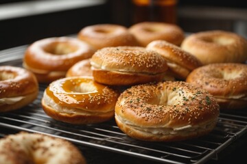 Montreal-style Bagels: Smaller, denser bagels with a slightly sweet flavor, often boiled in honey-sweetened water before baking.

