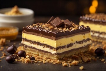 Nanaimo Bar: A layered dessert bar consisting of a crumbly base, custard-flavored middle, and a chocolate topping.

